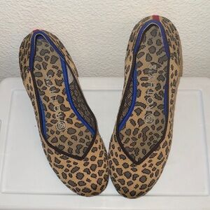 Rothy’s Leopard Print Ballet Flats with Blue Trim